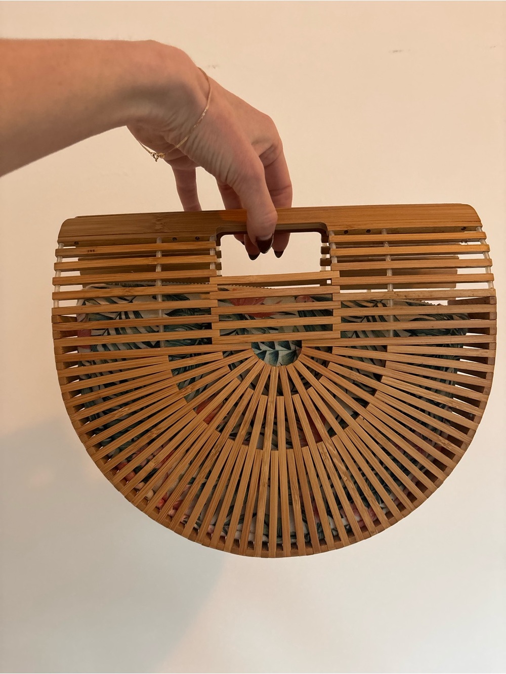 Handheld Bamboo Arc Bag with Woven Accent - Natural